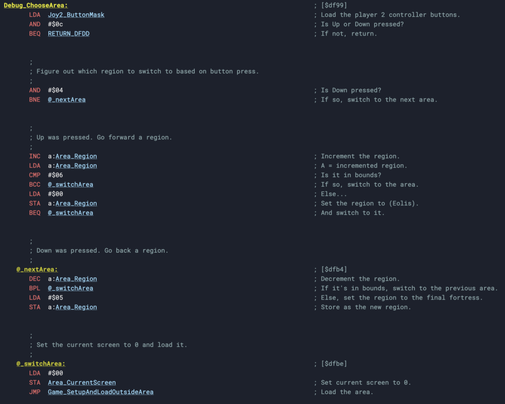 A screenshot of the disassembled source code. See below for a link to the actual code in text form.